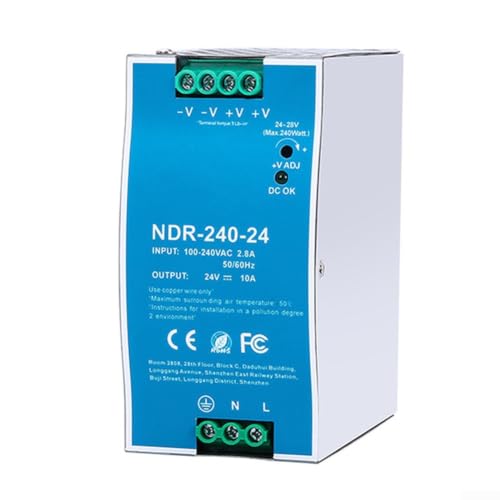Image of DIN Rail Power Supply 240W 24V 10A AC to DC Converter for Factory Automation Systems - High Efficiency Rail Mount Unit with Short Circuit for proof 63x125x114mm