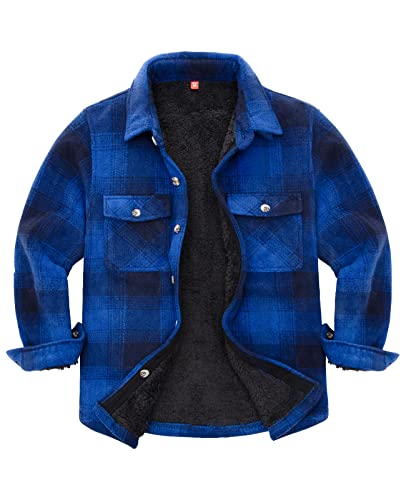 Image of ThCreasa Boys Sherpa Lined Plaid Button Shirt Jacket | Full Thermal Lining, Buffalo Plaid Shacket, Button Down, Family Matching Shirt, Dress Shirt Style, Cozy Winter Fall Outerwear