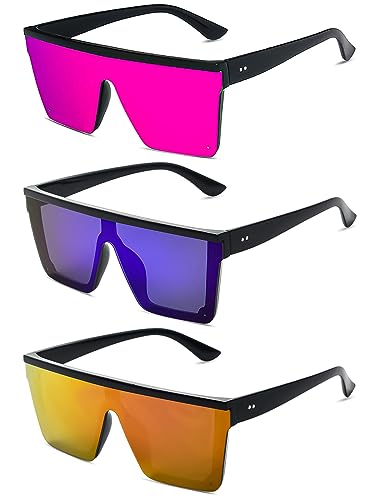 Image of 3 Pack Oversized Square Sunglasses for Women Men Large Flat Top Thick Frame Big Sun Glasses UV400 Protection