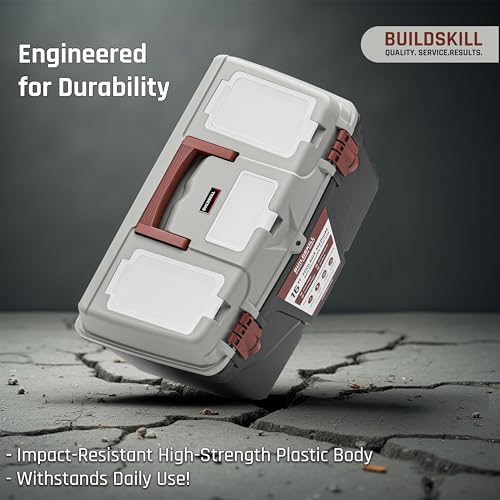 Image of BUILDSKILL 16 inch Medium Tool Box for Home | Convenient Top Lids & Removable Tool Tray | Secure Latch Lock | Key Hole | Heavy Duty Impact Resistant Body | Ideal Repair Toolbox for DIY & Professional Use