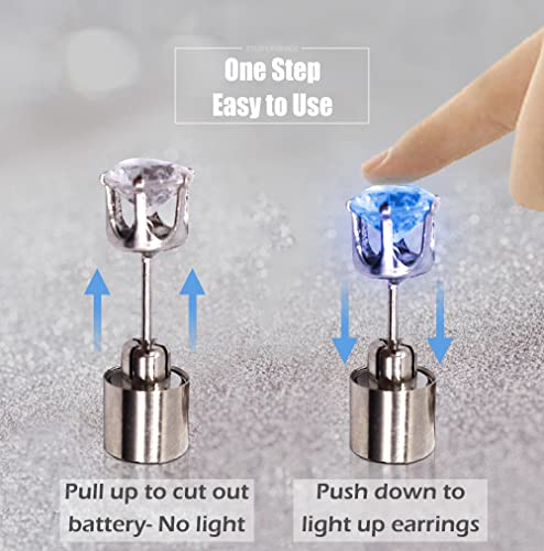 Ic Iclover 1 Pair Led Earrings Glowing Light Up Diamond Crown Ear Drop Pendant Stud Stainless Multi-Color For Party Hallowmas Thanksgiving Day Christmas -Blue #TOP2