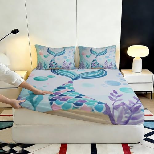 Drap housse 90x200 queue de sirène 3D en microfibre bonnet 25cm - 7