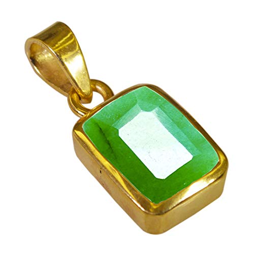 Colgante rectangular chapado en oro de 18 quilates con esmeralda fina facetada