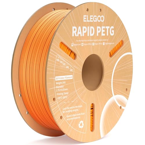 Image of ELEGOO Rapid PETG Filament 1.75mm Orange 1KG, High Speed 30-600mm /s 3D Printer Filament Dimensional Accuracy + /- 0.02 mm, 1kg Cardboard Spool(2.2lbs) Fits for Most FDM 3D Printers