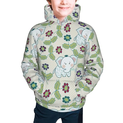 Elephants and Flowers Kid Hoodies Boys Sweatshirts Girls Pullover with Pocket3
