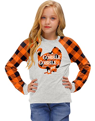 Image of BesserBay Girl's Christmas Buffalo Plaid Raglan Top Funny Holiday Graphic Shirt 4-14 Years