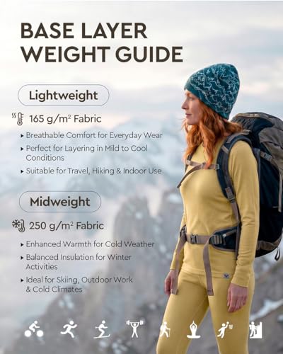 Image of MERINNOVATION Merino Wool Base Layer Set for Women 100% Merino Wool Thermal Underwear Sets Lite - Midweight Top Tank Bottom