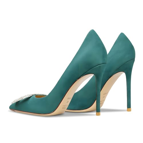 Image of Women's Pointed Toe Shallow Mouth Sexy Square Buckle Rhinestones 10cm Stiletto Heels Slip-on Wedding Party Banquet Big Size Shoes