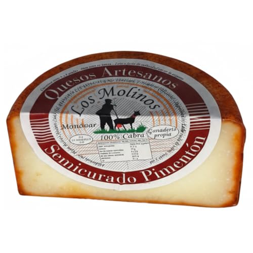 Queso Artesano Semi Curado Pimentón 100% de Leche de Cabra Medio | Queso Gourmet Elaboración Tradicional y Casera con Ganadería Propia | Sabor Único y Natural