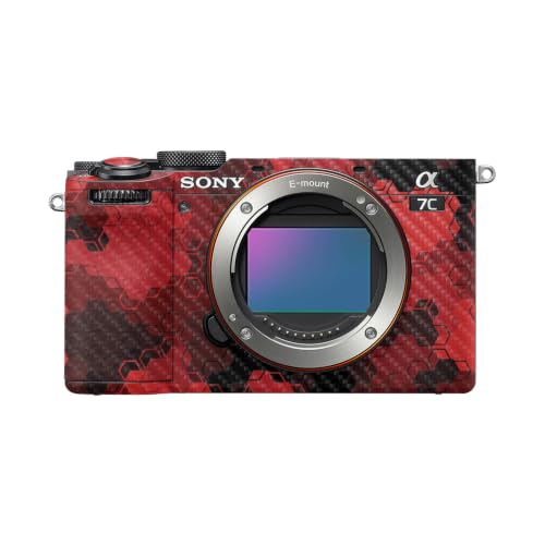 Image of Carbon Fiber Camera Skin Compatible with Sony A7C Mark II (2023) - Red Hexa Camo - Premium 3M Vinyl Protective Wrap Decal Cover - Easy to Apply | Crafted in the USA by MightySkins