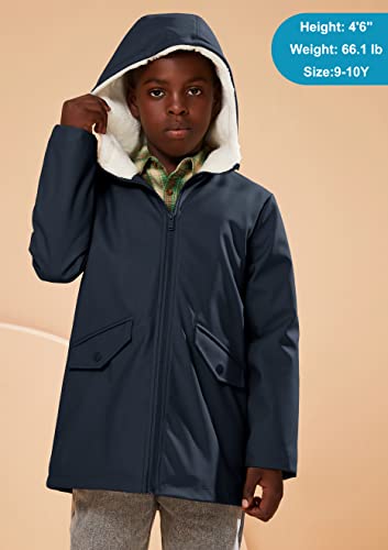 Solocote Kids Rain Jacket Hooded Lined Rubber Raincoats For Girls Boys Waterproof Windproof Sln2256-Navy-11-12Y #TOP1