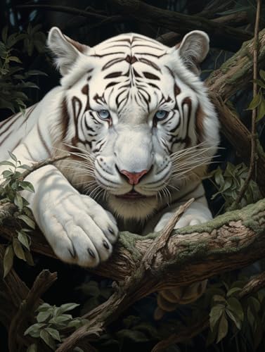 Diamond Painting Kit Complet Tigre Blanc 40x50cm Broderie Diamant 5D