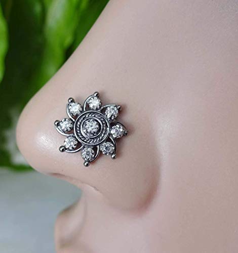 Large Nose Stud,Flower Nose Stud,Diamond Nose Stud,Onyx Nose Stud,Indian Nose Stud,Solitaire Diamond Nose Stud,Spring Gifts,Vintage Nose Jewelry,Crystal Nose Jewelry(TEJ288)
