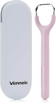 Tongue Scraper with Travel Case, Oral Glide Pro Bad Breath Treatment, Medical-Grade Stainless Steel  for Adults & Kids. 100% Rustproof, Sleek & Effective Design Pink Frost
