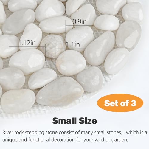 dojobkinb River Rock Stepping Stones Outdoor for Garden Walkway, 12 inch Diameter 3 Pcs Round Shape Paver Step Stones Polished Pebble River Stone Mat for Yard Lawn Patio Pathway Walk Way - White - Thumbnail 3