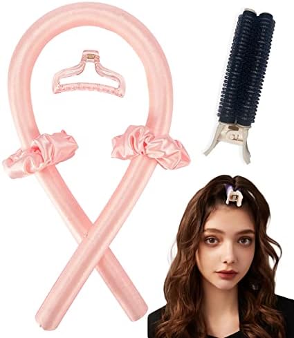 Curling Curlers Rod Headband for Women, No Heat Hot Rollers Curl Curls with Hair Clips Scrunchie Rods Satin Big Soft Silk Foam Pink Curler Curly Wireless Waves Ribbon Sleep Flex