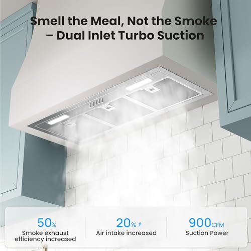 Image of VIKIO HOME Range Hood Insert 30 Inch 900 CFM, 5-Layer Aluminum Mesh Filter, Ducted /Ductless Stainless Steel Built Kitchen Vent, 3-Speed Push Button Controls&LED Lights
