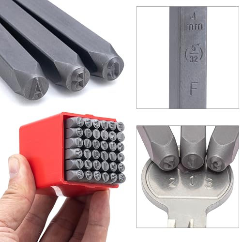 Image of NEIKO 02632A Number and Letter Punch Set with Heat-Treated Steel Punches, Imprinting & Arts and Crafts, 5 /32 inch (4 MM) Shaft, 36 Pc Stamp Set, Uppercase Letter & Number Punch Set (A-Z / 0-8 / inch& inch)