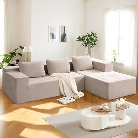 EDILLY 104" Cloud Sectional Sofa Couch with L-Shape Chaise,Modern Modular Sofas with Deep Seat, Upholstered Couches for Living Room,No Assembly Required(Beige) Cover