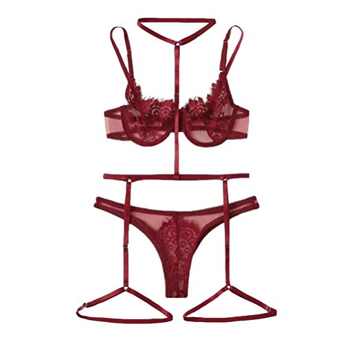 Ensembles de Pyjama Femme Sexy Dentelle Transparente et Soutien-Gorge String
