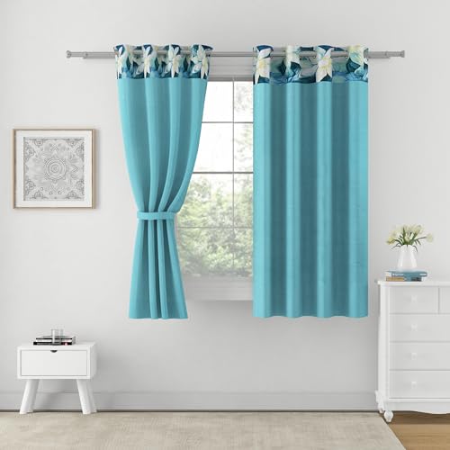 Image of Swayam 100% Blackout Polyester Window Curtain for Living Room & Bedroom | 5 Feet | Room Darkening Curtain with Eyelets | Pack of 1 | Solid Design - Turquoise