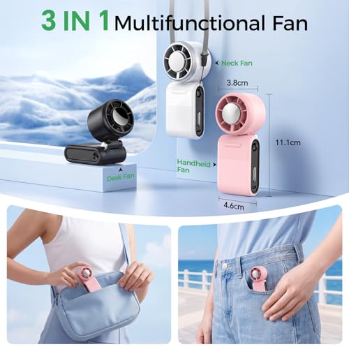 Image of MERTTURM Portable Handheld Turbo Fan with Ice Cooler, 3-In-1 USB Rechargeable Mini Hand /Neck /Desk Fan, 10H Cooling Foldable Personal Pocket Fan with LED Display /5 Speed for Travel Home Outdoor Office
