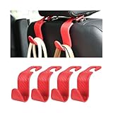8sanlione Car Back Seat Headrest Hooks, 4PCS Vehicle Backseat Storage Organizer Hanger, Multifunctional Auto Headrest Hidden Hook Universal for Handbag Purse Backpacks Bags(Carbon Fiber Red)