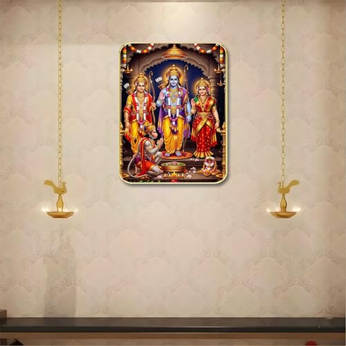 Image of SAF Divine Ram Darbar Wall Art with Table Top Stand & Wall Hanging Hole | Premium MDF Religious Painting for Mandir Living Room Bedroom Office Home Decor Gift