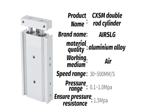 Cilindro neumático de doble vástago CXSM con eje de 60mm para guiado preciso 3