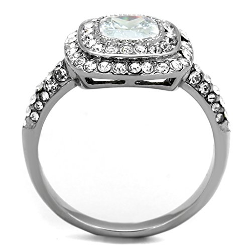 Marimor Jewelry 2.55 Carat Halo Cushion Cut Zirconia Stainless Steel Engagement Ring Women's Size 5-103