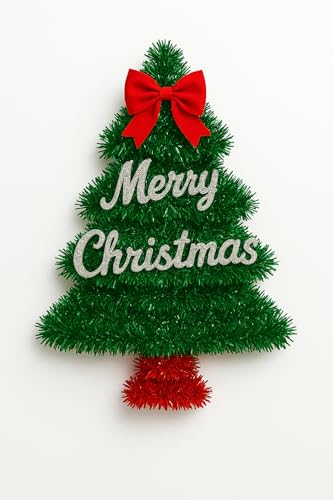 Árvore de Natal Decorativa Feliz Natal com Laço Vermelho para Porta | Decoração Natalina Festiva | Árovre de natal para pendurar na parede e porta | Decoração Natalina