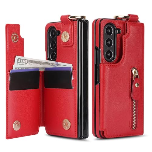 Étui Galaxy Z Fold 5 antichoc en cuir rouge pour vos déplacements professionnels