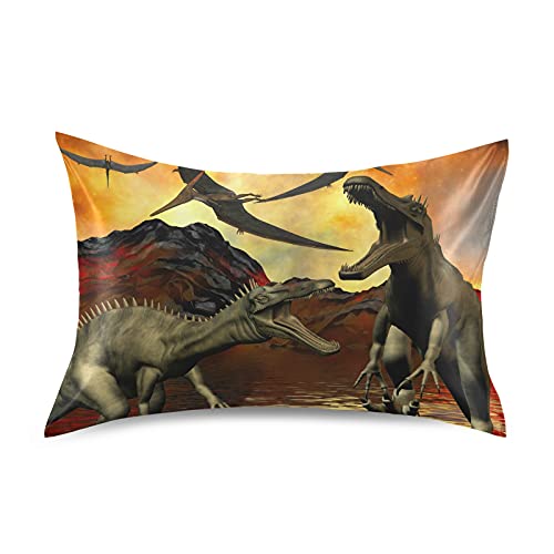 HMZXZ Taie d'oreiller en satin pour cheveux et peau, motif dinosaure vintage, taille standard, 50,8 x 66 cm, doux et respirant, en satin glissant avec fermeture enveloppe, pour lit, canapé, maison Cover