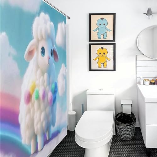 Rideau de douche tissu polyester étanche et facile à nettoyer motif mouton mignon