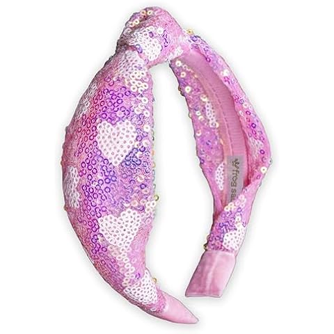 FROG SAC Heart Headband for Girls - Knotted Valentines Day Head Bands for Kids, Top Knot Hair Band for Children, Sparkly Pink Sequin Hair Accessories for Toddlers, Little Girl Fashion Hairband Cover