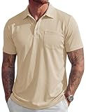 MAGCOMSEN Mens Polo Shirts Short Sleeve Cotton Pique Golf Shirts with Pocket Casual Performance Moisture Wicking Polos Light Apricot XL