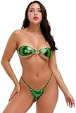 DeSeeni Women Strapless Bra Bandeau Bikini Set 2 Piece Sexy Metallic Bikini Swimsuit Lingerie Green