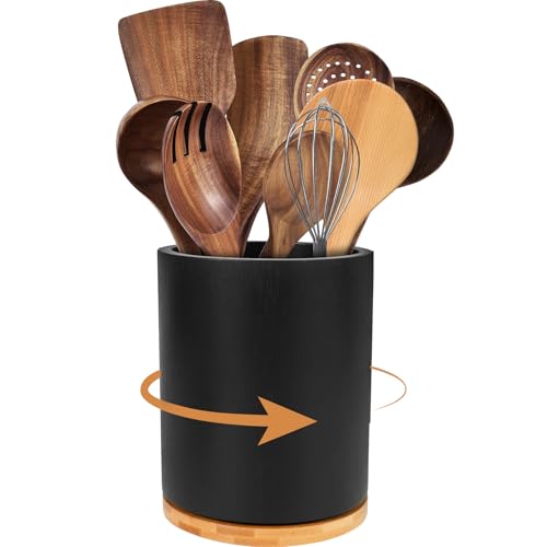 Utensilienhalter,360° drehbarer Kochutensilienhalter aus Holz, Wasserdichter...