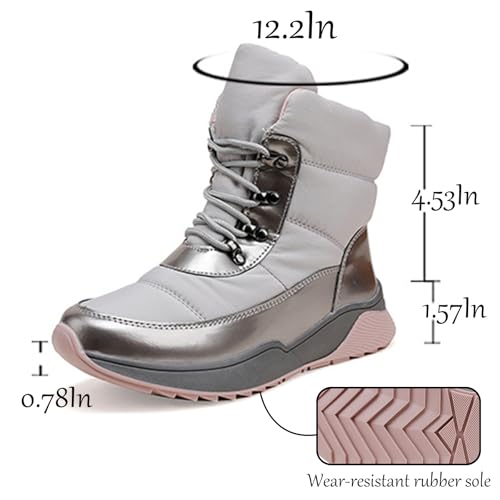 Women's Warm Fur Lined Lace-up Waterproof Mid-Calf Boots Lightweight Slip on Comfortable Non-slip Winter Snow Boots for Cold Weather Camping Work Hiking Wear4