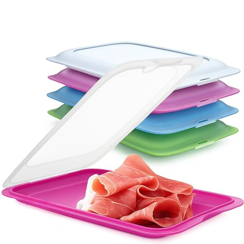 Solty – Fiambrera Embutido Apilable – Porta embutidos para nevera Reutilizable, Libre de BPA, Apto para Microondas, Lavavajillas y Congelador - 25 x18 x 3 cm - Set 4 tupper grande