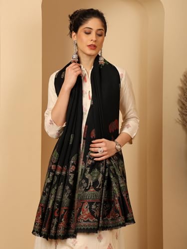 Image of tweedle Women's Ethnic Mahotsav Design Zari Shawl, Faux Wool Stole /Scarf for Ladies, Size - 40 x 80 inches
