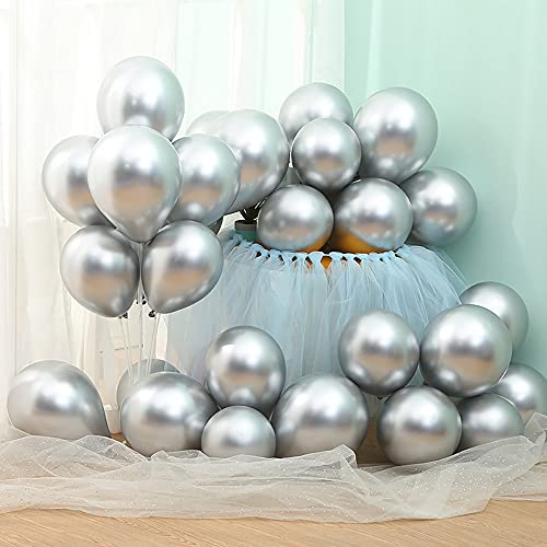 Image of 5 inch Metallic Silver Balloons, 100 pcs Thick Chrome Birthday Latex Helium Balloon (Metallic Silver)