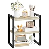 HOOBRO 2-Tier Desk Shelf, Desktop Storage Organizer, Desktop Bookshelf Stand, Office Storage Rack, Spice Rack, for Office, Study, Kitchen, Bedroom, Black and Natural EBN37SJ01