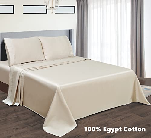 Bed Sheets Set 4 Pieces, Cooling 600 Tc 100% Egyptian Cotton,Fitted Sheet+Flat Sheet +Pillowcases, Breathable, Soft & Silky Sateen Weave Fits Mattress From 10 Up To 16" Deep Pocket (Ivory, Full) #TOP2
