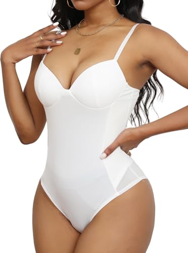 Image of Hilinker Women's V Neck Spaghetti Strap Bodysuit Sexy Sleeveless Camisole Bustier Top