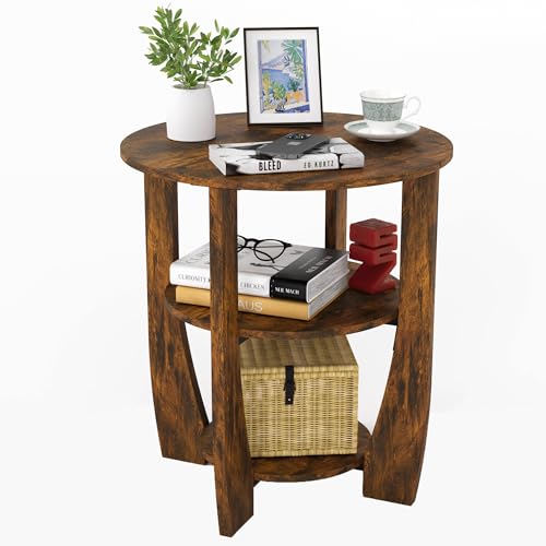 ZEXVIDA Round End Table with Storage Shelf,3 Tier Modern Side Table, Sofa Recliner Side Table,Accent Coffee Table,Nightstand for Living Room Bedroom for Small Spaces,19.7