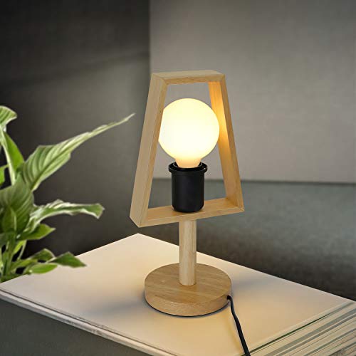 GBLY Lámpara de mesa de madera Lámpara de mesilla retro E27 con interruptor y lámpara de escritorio con cable de 145 cm para dormitorio, sala de estar, hotel, cafetería (bombillas no incluidas)
