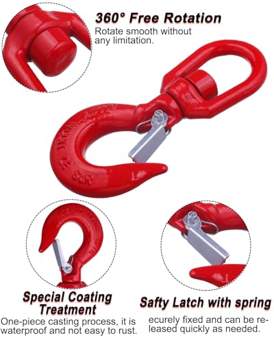 Image of 1 Ton Swivel Lifting Hook Heavy Duty, Round Rotating Hook with Safety Latch, High Quality Alloy Steel Resistant Corrosion for Lifting Chains Port Transportation Factory