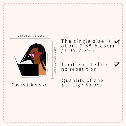 Reading Black Girl Stickers,50PCs Black Girl Magic Stickers，Cute Cool Kawaii Decorations DIY,Stickers for Laptop, Hydro Flask, Water Bottle, Vinyl Decals for Kids, Teens, Party Supply Decals as Gift