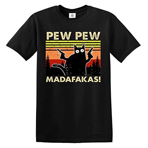 Darkwear PEW PEW MADAFAKAS Vintage Funny T-Shirt Cat Retro Kitten Xmas Gift Tshirt (4XL) Black Cover